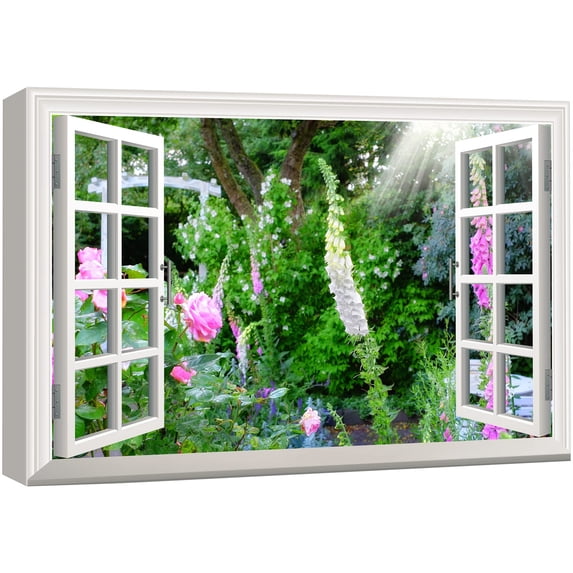 wall26 Canvas Print Wall Art Window View to Spring Wildflower Variety Nature Wilderness Photography Realism Rustic Landscape Colorful Multicolor Ultra for Living Room, Bedroom, Office - 24"x36&q