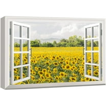wall26 Canvas Print Wall Art Window View of Sunflower Valley Nature Wilderness Photography Realism Rustic Scenic Colorful Relax/Calm Ultra for Living Room, Bedroom, Office - 16"x24"