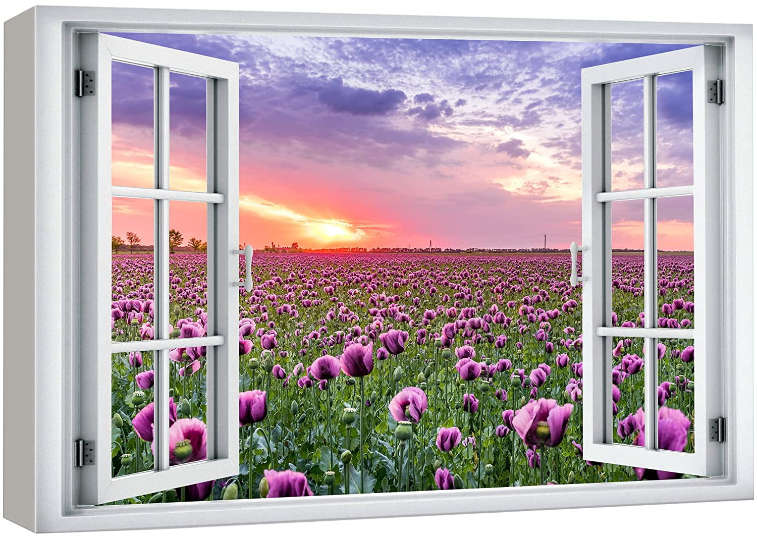 wall26 Canvas Print Wall Art Window View Sunset Purple Orchid Daisy
