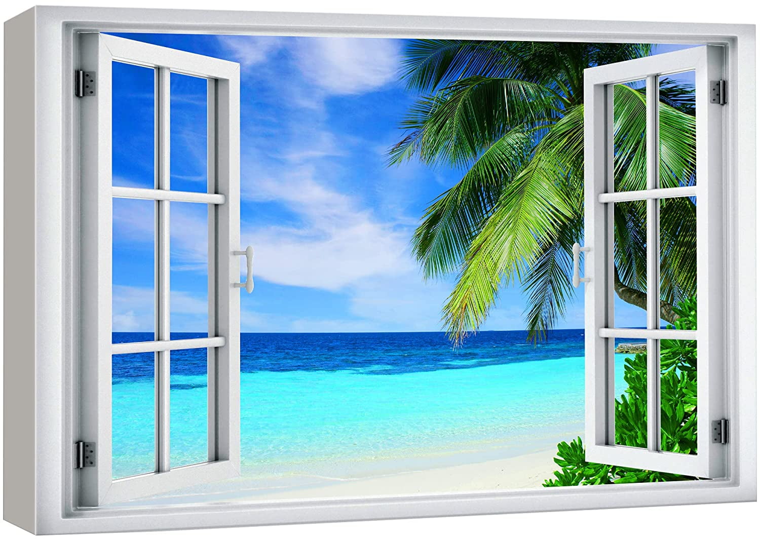 Teal Blue Beach Shore Tropical Island Landscape Canvas Print