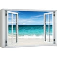 thumbnail image 1 of wall26 Canvas Print Wall Art Window View Teal Tropical Blue Ocean Shore Horizon Wilderness Nature Photography Realism Scenic Landscape Colorful Multicolor for Living Room, Bedroom, Office - 32&quot;x, 1 of 5
