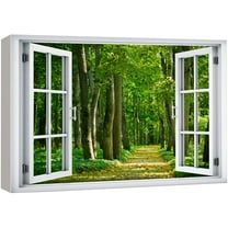 wall26 Canvas Print Wall Art Window View Trail Path Springtime Green Tree Forest Wilderness Nature Photography Realism Scenic Landscape Colorful Multicolor for Living Room, Bedroom, Office - 32"