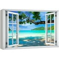 thumbnail image 1 of wall26 Canvas Print Wall Art Window View Tropical Island Beach Paradise Vacation Wilderness Nature Photography Realism Scenic Landscape Colorful Multicolor for Living Room, Bedroom, Office - 32", 1 of 5
