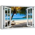thumbnail image 1 of wall26 Canvas Print Wall Art Window View Tropical Island Beach Vacation Paradise Wilderness Nature Photography Realism Scenic Landscape Colorful Multicolor for Living Room, Bedroom, Office - 24", 1 of 5