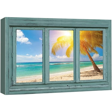 wall26 Canvas Print Wall Art Window View Tropical Sunset Beach Paradise Nature Wilderness Photography Modern Art Rustic Scenic Colorful Ultra for Living Room, Bedroom, Office - 12&quot;x18&quot;