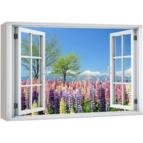 wall26 Canvas Print Wall Art Window View Vibrant Lavender Flower Botanical Field Wilderness Nature Photography Realism Scenic Landscape Colorful Multicolor for Living Room, Bedroom, Office - 16x24