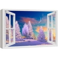 thumbnail image 1 of wall26 Canvas Print Wall Art Window View Vibrant Snowy Pine Tree Moon Forest Wilderness Nature Photography Realism Scenic Landscape Colorful Multicolor for Living Room, Bedroom, Office - 16"x24&, 1 of 5