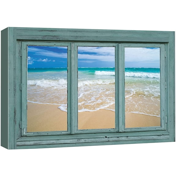 wall26 Canvas Print Wall Art Window View of Waves Over Beach Shore Nature Wilderness Photography Modern Art Rustic Scenic Colorful Ultra for Living Room, Bedroom, Office - 32"x48"