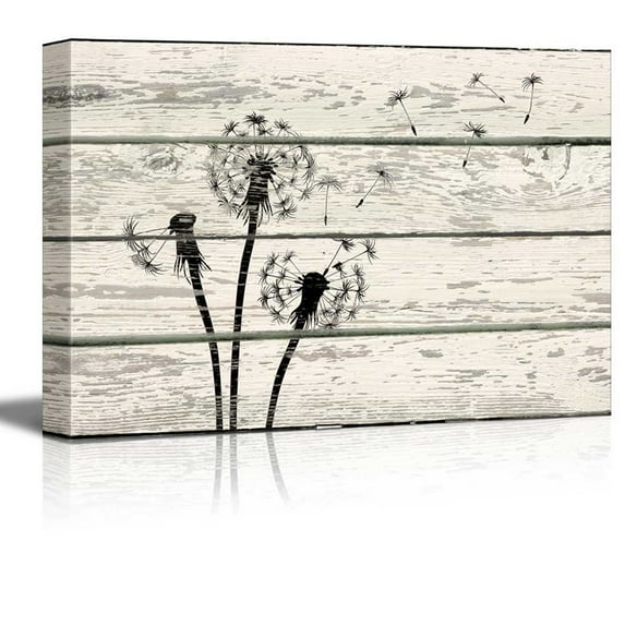 wall26 Canvas Print Wall Art Windy Black & White Dandelion Silhouette Nature Flowers Wood Panels Illustrations Rustic Scenic Colorful Multicolor Cool Zen for Living Room, Bedroom, Office - 32&quo