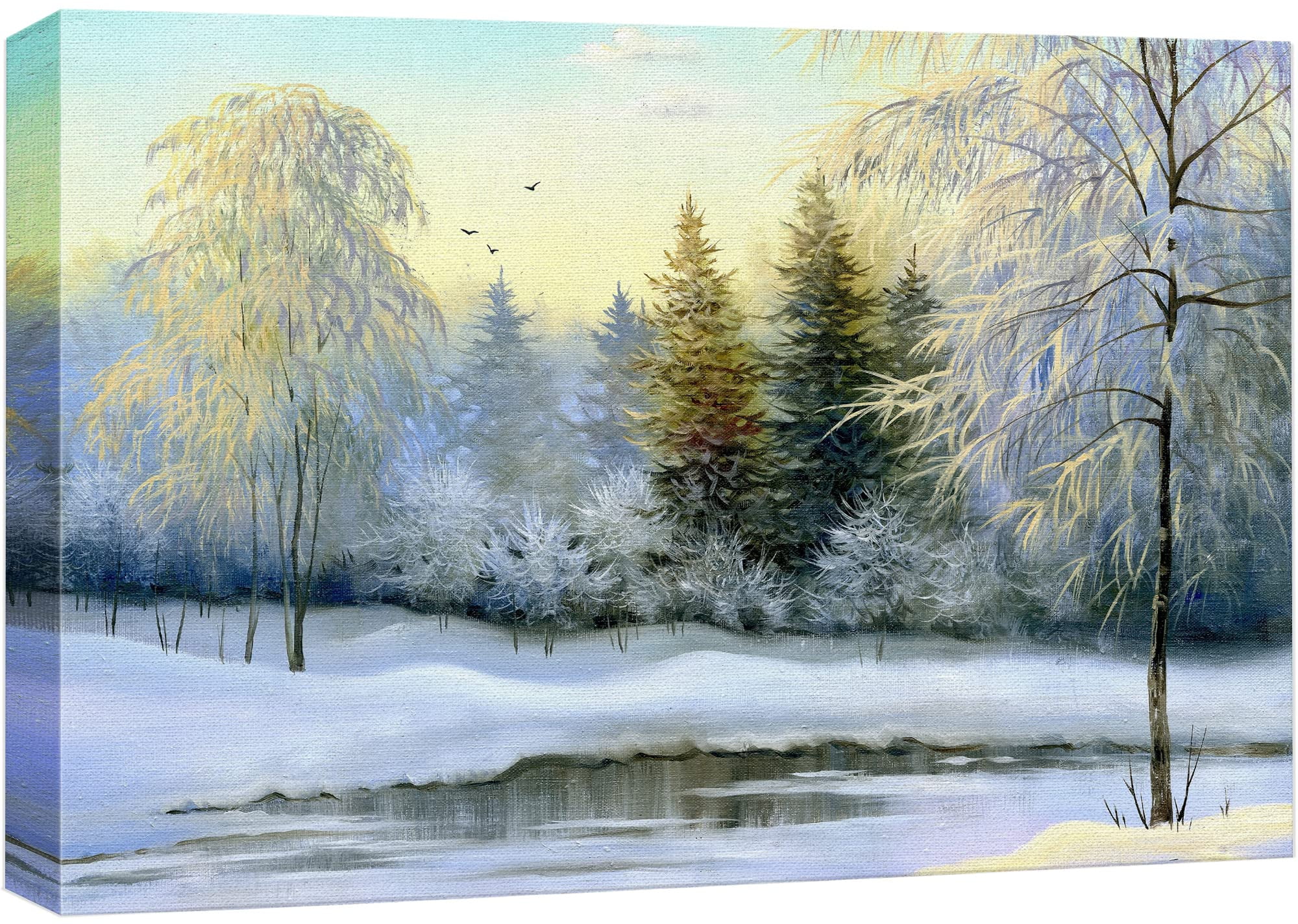 wall26 Canvas Print Wall Art Winter Forest Landscape with Frozen Lake ...