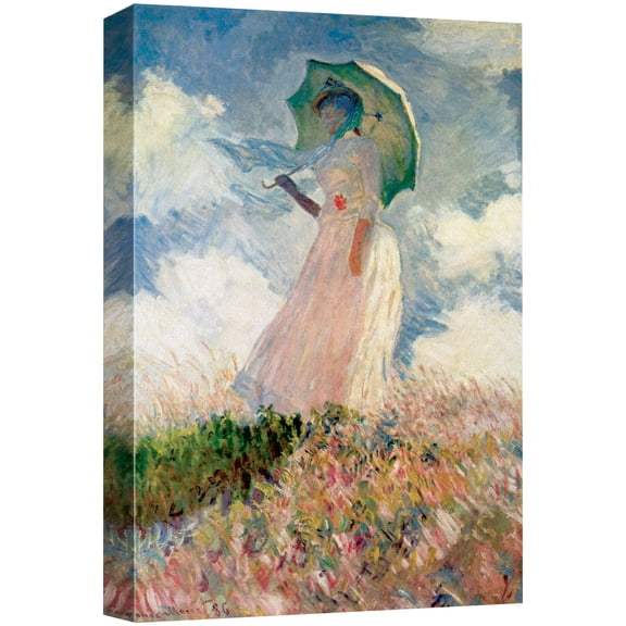 wall26 Canvas Print Wall Art Woman with Parasol, Facing Left by Claude Monet Historic Cultural Illustrations Impressionism Scenic Colorful Multicolor for Living Room, Bedroom, Office - 12"x18&qu