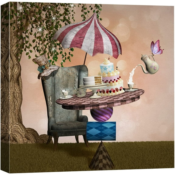 wall26 Canvas Print Wall Art Wonderland with Mad Hatter Tea Party Fantasy &amp; Sci-Fi Food Digital Art Modern Art Alternative Scenic Fun Multicolor for Living Room, Bedroom, Office - 12"x12&quo