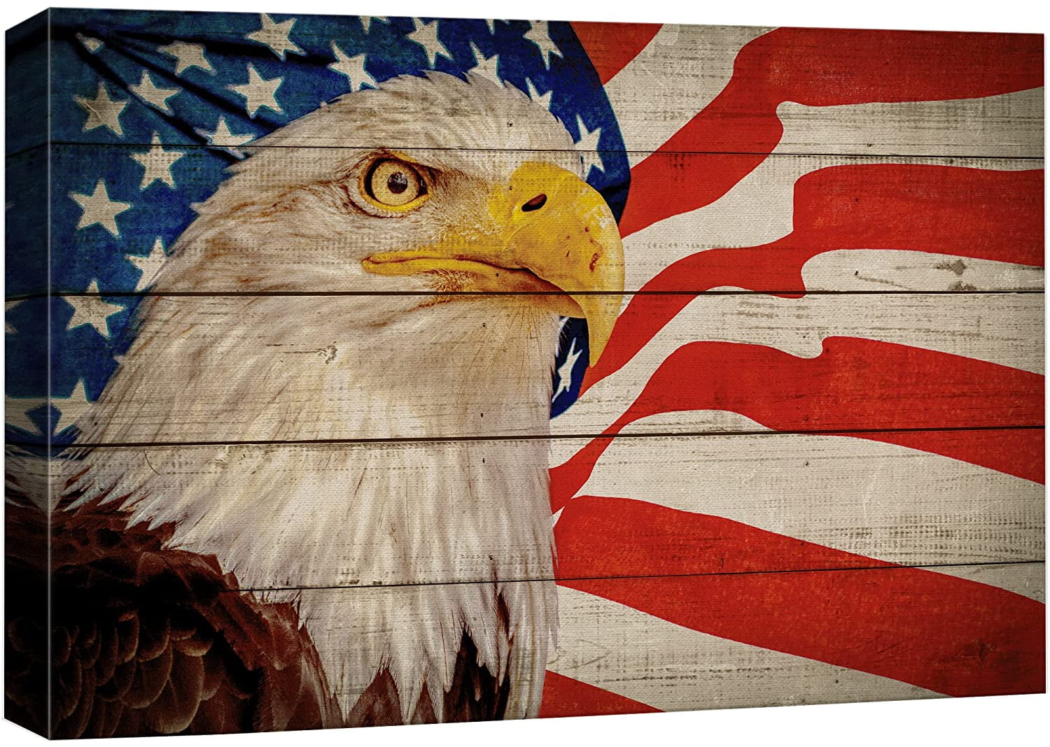 wall26 Canvas Print Wall Art Wood Panel Effect American Flag with Bald Eagle  Bird Cultural Historic Digital Art Modern Art Decorative Global Patriotic  for Living Room, Bedroom, Office - 24x36 - Walmart.com, image size:1500x1068