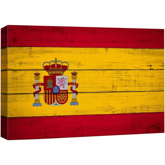 wall26 Canvas Print Wall Art Wood Panel Effect European Striped Spanish Flag of Spain Cultural Historic Digital Art Modern Art Decorative Global Patriotic for Living Room, Bedroom, Office - 24x36