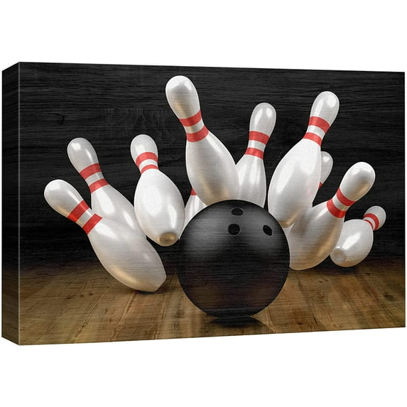 wall26 Canvas Print Wall Art Wood Panel Effect Vintage Bowling Ball Strikes Bowling Pins Sports Fitness Photography Realism Decorative Scenic Multicolor for Living Room, Bedroom, Office - 24"x36