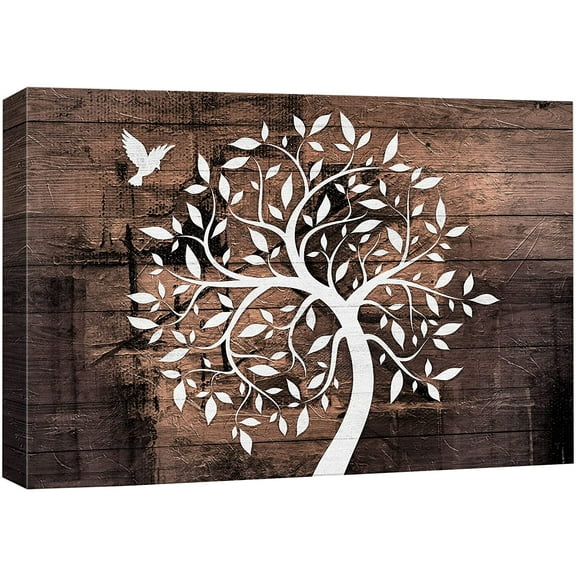wall26 Canvas Print Wall Art Wood Panel Forest Tree Silhouette Bird Nature Wilderness Illustrations Modern Art Rustic Decorative Relax/Calm for Living Room, Bedroom, Office - 24"x36"