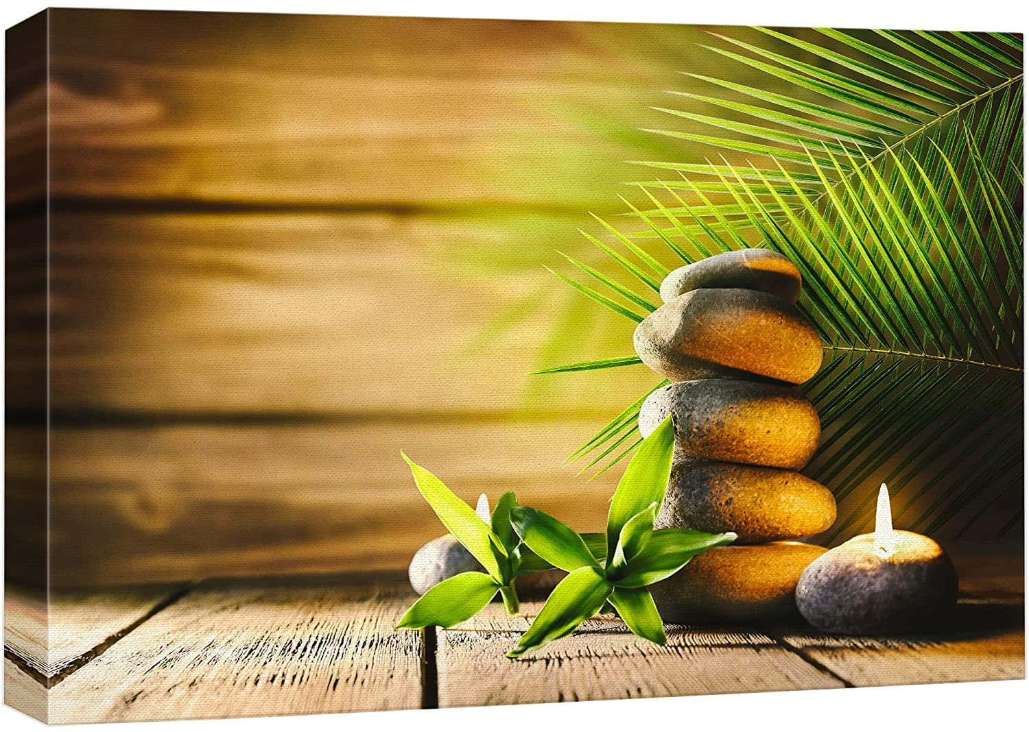 Zen Stones and Palm Leaf Landscape Canvas Art in Multicolor