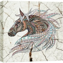 wall26 Canvas Print Wall Art Wood Ring Effect Tribal Pattern Horse Animals Wildlife Wood Panels Modern Art Farmhouse/Country Expressive Multicolor Warm for Living Room, Bedroom, Office - 16"x16&