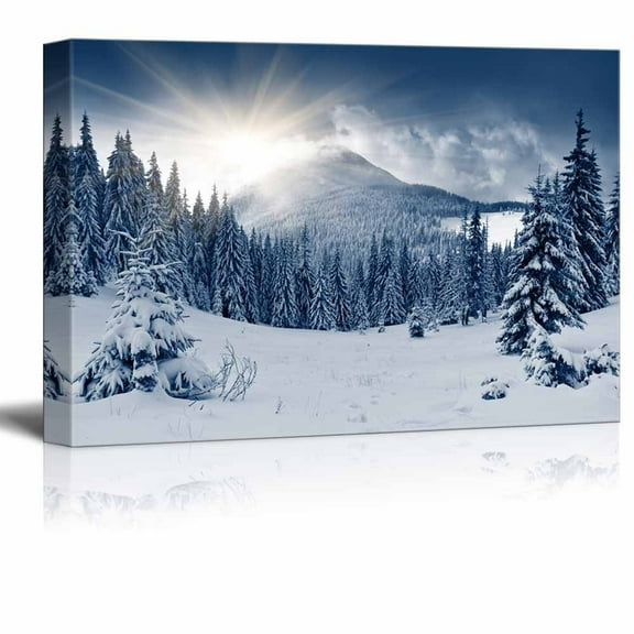 wall26 - Winter Mountain Snow Covered Trees - Canvas Art Wall Decor