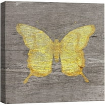 wall26 Canvas Print Wall Art Yellow Wood Effect Butterfly Nature Plants Wood Panels Modern Art Farmhouse/Country Colorful Multicolor Warm for Living Room, Bedroom, Office - 12"x12"