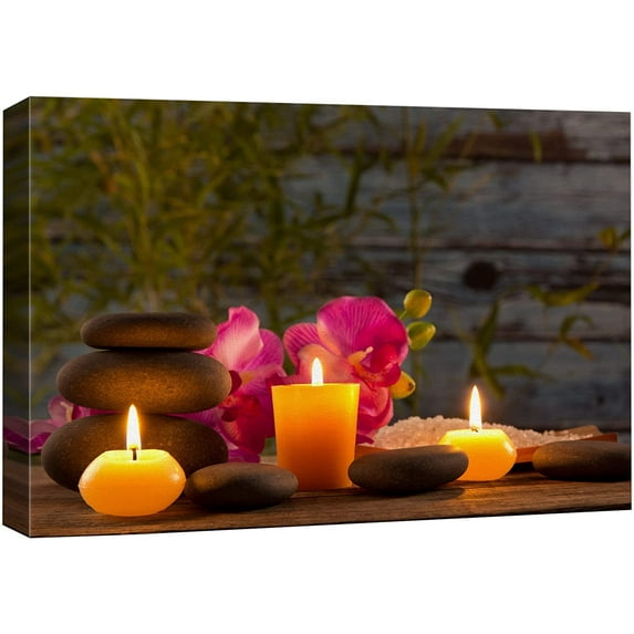 wall26 Canvas Print Wall Art Zen Atmosphere Massage Stone Tropical Flower Candle Yoga Nature Photography Realism Rustic Scenic Landscape Colorful for Living Room, Bedroom, Bathroom, Office - 32"