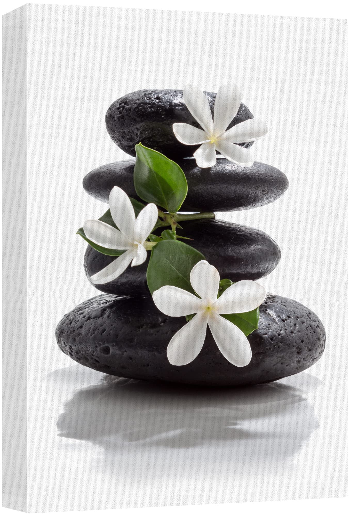 Zen Black Basalt Stones with White Magnolia Blossoms Canvas Print
