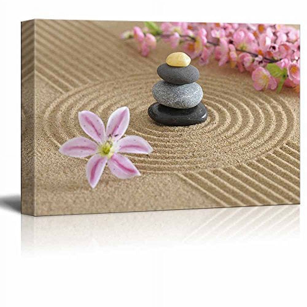 wall26 Canvas Print Wall Art Zen Garden with Massage Stones and Cherry