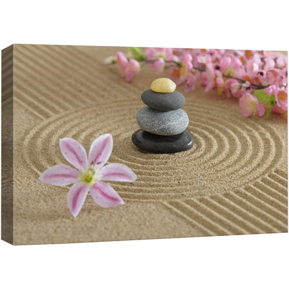 wall26 Canvas Print Wall Art Zen Garden with Massage Stones and Cherry Blossoms Nature Wilderness Photography Realism Chic Scenic Relax/Calm Multicolor for Living Room, Bedroom, Office - 16&quot;x24&
