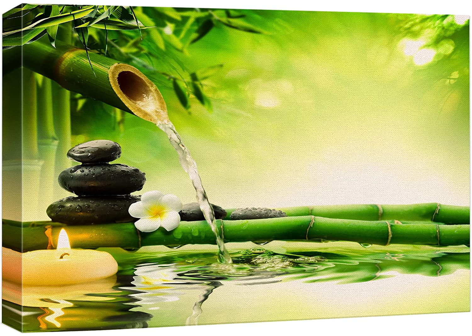 Zen Green Bamboo and Stones Landscape Canvas Print