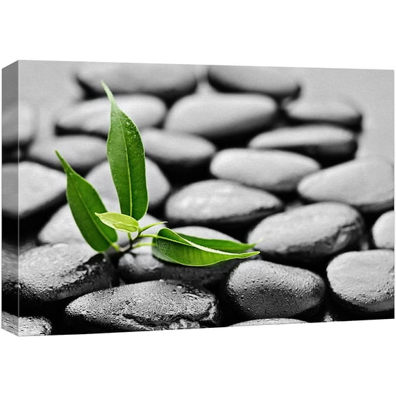 wall26 Canvas Print Wall Art Zen Meditation Black Beach Pebble Green Forest Plant Nature Wilderness Photography Realism Rustic Landscape Colorful Multicolor for Living Room, Bedroom, Office - 12&quot