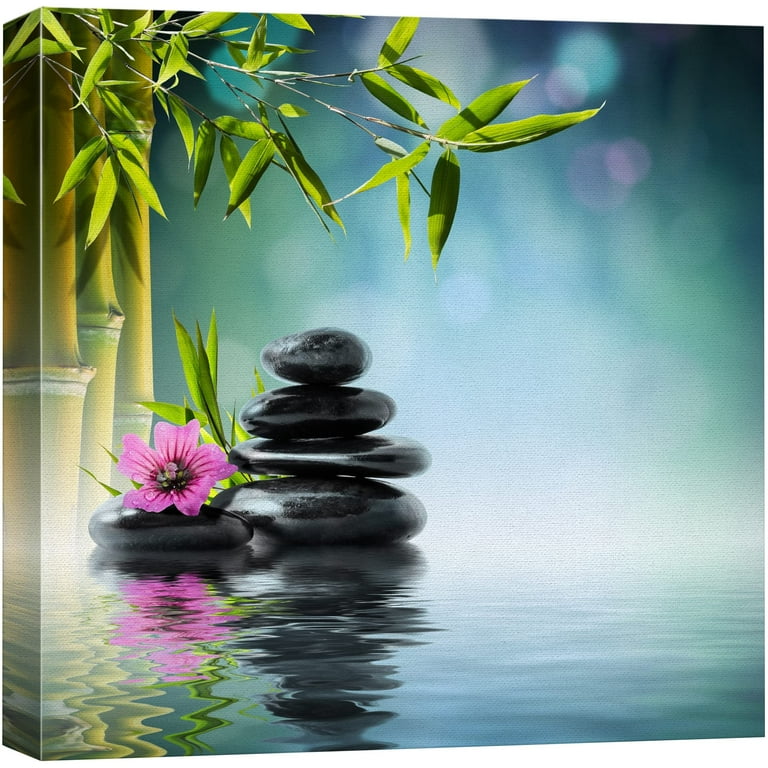 wall26 Canvas Print Wall Art Zen Stone Stack on Water with Lily