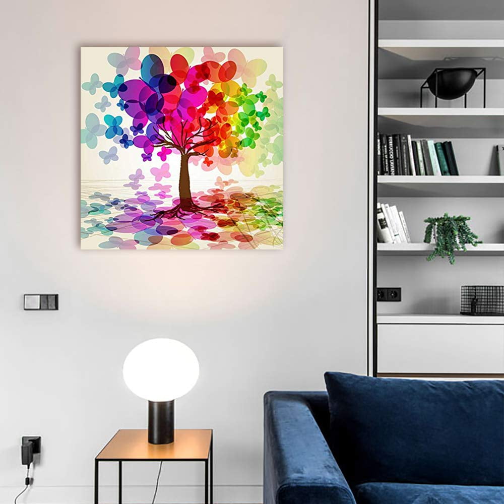 wall26 Canvas Prints Wall Art Abstract Colorful Tree. (Rainbow, Abstract, Butterfly