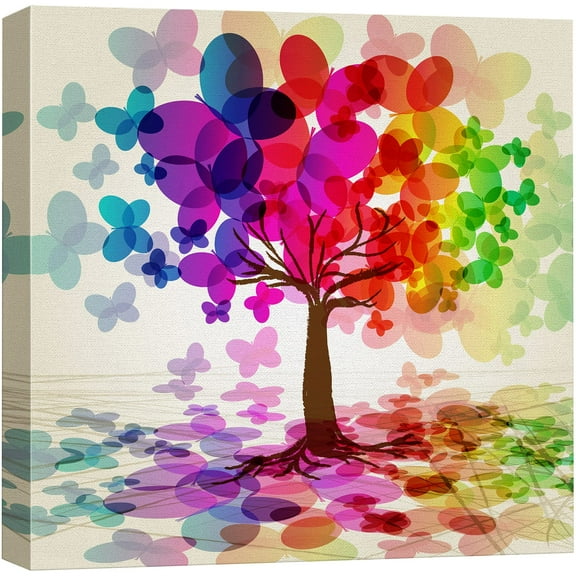 wall26 - Canvas Prints Wall Art - Abstract Colorful Tree. (Rainbow, Abstract, Butterfly) | Modern Wall Decor/Home Decoration Stretched Gallery Canvas Wrap Giclee Print. Ready to Hang - 24" x 24&