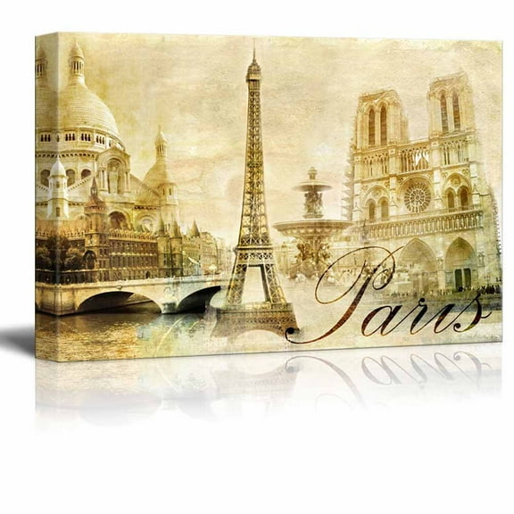 wall26 - Canvas Prints Wall Art - Amazing Paris - Vintage Clipart (Eiffel) | Modern Wall Decor/Home Decoration Stretched Gallery Canvas Wrap Giclee Print. Ready to Hang - 16" x 24"