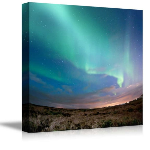 wall26 - Canvas Prints Wall Art - Aurora Borealis (Northern Lights) Over Southern Iceland | Modern Wall Decor/Home Decoration Stretched Gallery Canvas Wrap Giclee Print. Ready to Hang - 16&quot; x 16