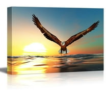 wall26 - Canvas Prints Wall Art - Bald Eagle Flying Above The Sea | Modern Wall Decor/Home Decoration Stretched Gallery Canvas Wrap Giclee Print. Ready to Hang - 12" x 18"