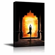 wall26 - Canvas Prints Wall Art - Bikram Yoga in a Temple Window Overlooking The Setting Sun | Modern Wall Decor/Home Decoration Stretched Gallery Canvas Wrap Giclee Print. Ready to Hang - 24&quot; x