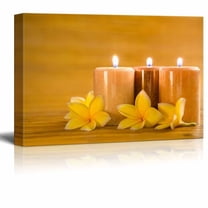 wall26 - Canvas Prints Wall Art - Blooming Petunias with Burning Candles in a Spa Setting | Modern Wall Decor/Home Decoration Stretched Gallery Canvas Wrap Giclee Print. Ready to Hang - 16" x 24