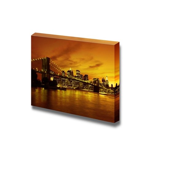 wall26 - Canvas Prints Wall Art - Brooklyn Bridge and Manhattan at Sunset, New York | Modern Wall Decor/Home Decoration Stretched Gallery Canvas Wrap Giclee Print. Ready to Hang - 12" x 18"