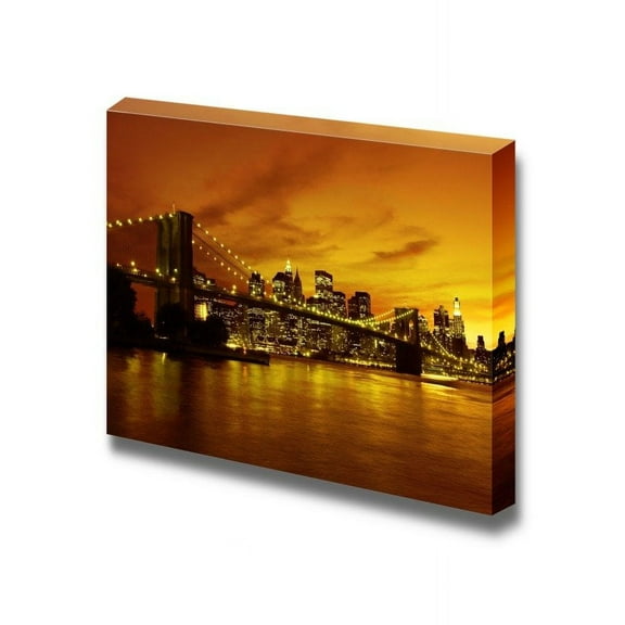 wall26 - Canvas Prints Wall Art - Brooklyn Bridge and Manhattan at Sunset, New York | Modern Wall Decor/Home Decoration Stretched Gallery Canvas Wrap Giclee Print. Ready to Hang - 24" x 36"