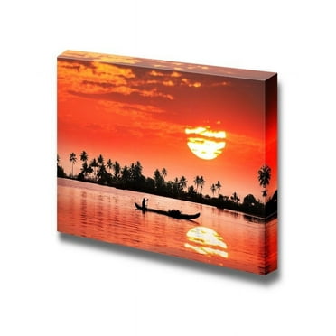 wall26 - Canvas Prints Wall Art - Canoeing During Sunset | Modern Wall Decor/Home Decoration Stretched Gallery Canvas Wrap Giclee Print. Ready to Hang - 12&quot; x 18&quot;