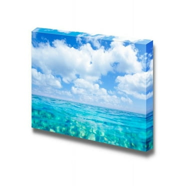 wall26 - Canvas Prints Wall Art - Clear Ocean Water and Cloudy Blue Skies | Modern Wall Decor/Home Decoration Stretched Gallery Canvas Wrap Giclee Print. Ready to Hang - 24&quot; x 36&quot;