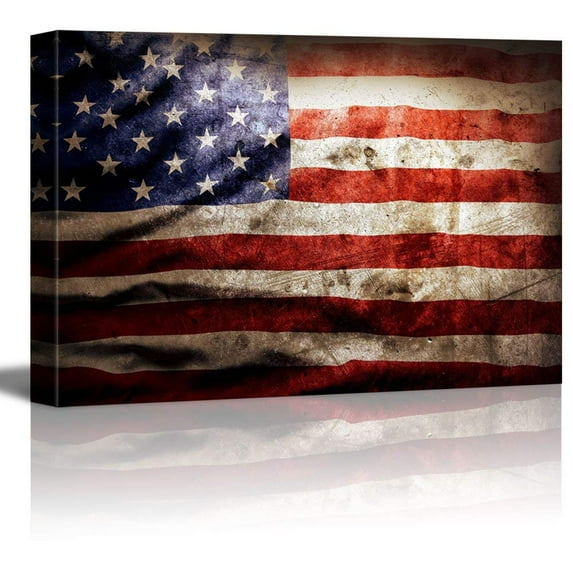 wall26 Canvas Prints Wall Art - Closeup of Grunge American Flag Vintage/Retro Style Patriotic Concept | Modern Wall Decor/Home Decoration Stretched Gallery Canvas Wrap Giclee Print - 12" x 18"