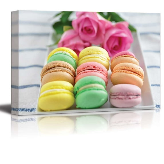 wall26 - Canvas Prints Wall Art - Colorful Macarons with Flowers | Modern Wall Decor/Home Decoration Stretched Gallery Canvas Wrap Giclee Print. Ready to Hang - 32" x 48"