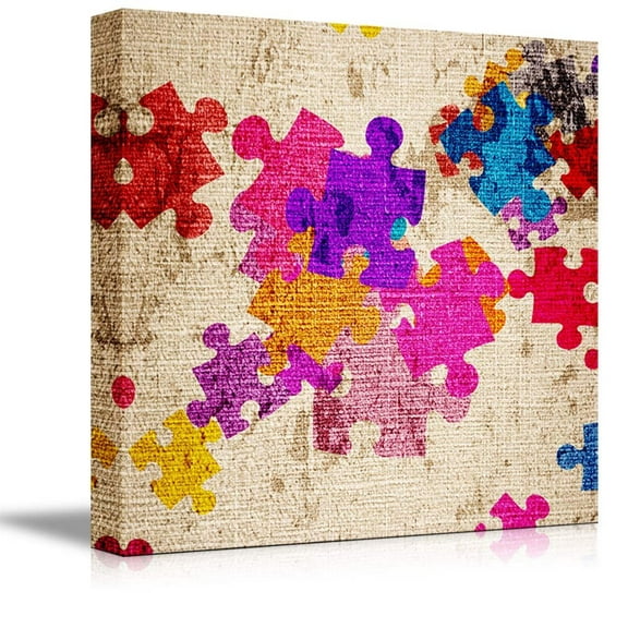 wall26 - Canvas Prints Wall Art - Colorful Puzzle Pieces on a Canvas | Modern Wall Decor/Home Decoration Stretched Gallery Canvas Wrap Giclee Print. Ready to Hang - 24" x 24"