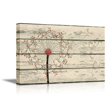 wall26 Canvas Prints Wall Art - Dandelion on Vintage Wood Board Background Stretched Canvas Wrap. Ready to Hang Rustic Home Decoration - 24" x 36"