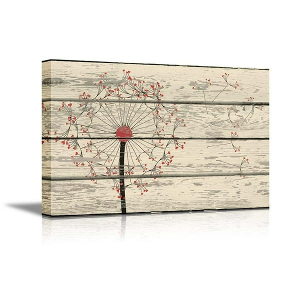 wall26 Canvas Prints Wall Art - Dandelion on Vintage Wood Board Background Stretched Canvas Wrap. Ready to Hang Rustic Home Decoration - 24" x 36"