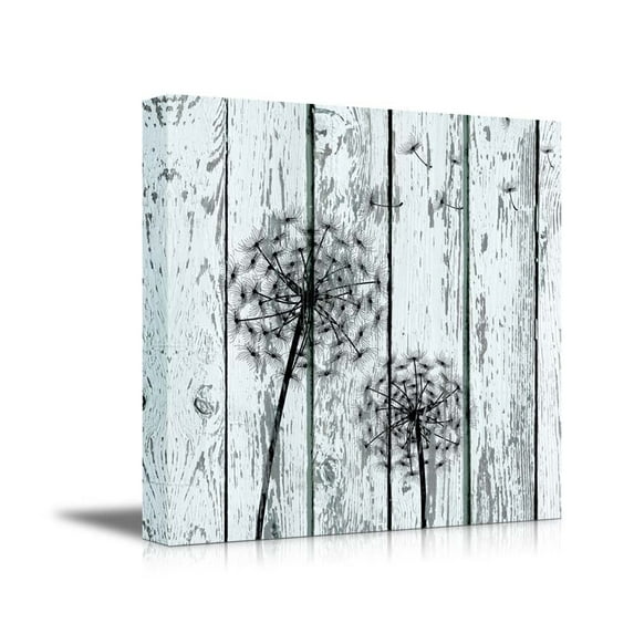 wall26 - Canvas Prints Wall Art - Dandelion on Vintage Wood Board Stretched Canvas Wrap Ready to Hang - 12" x 12"
