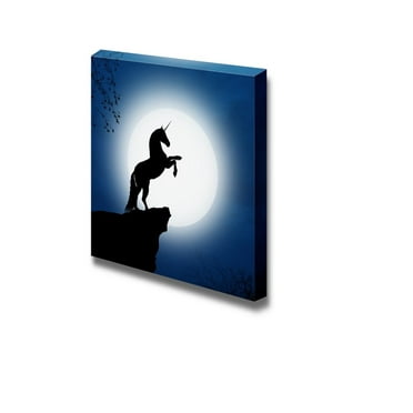 wall26 - Canvas Prints Wall Art - Fantastic Unicorn in a Full Moon Night | Modern Wall Decor/Home Decoration Stretched Gallery Canvas Wrap Giclee Print. Ready to Hang - 24&quot; x 24&quot;