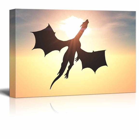 wall26 - Canvas Prints Wall Art - Flying Dragon Against The Sun in The Sky | Modern Wall Decor/Home Decoration Stretched Gallery Canvas Wrap Giclee Print. Ready to Hang - 16" x 24"